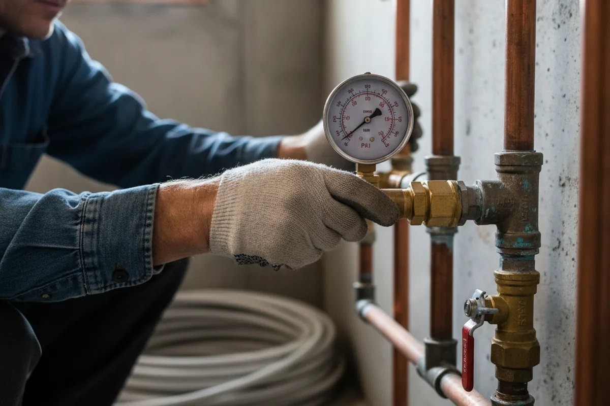 Pressure testing a repaired line during Water Line Repair in Key Largo